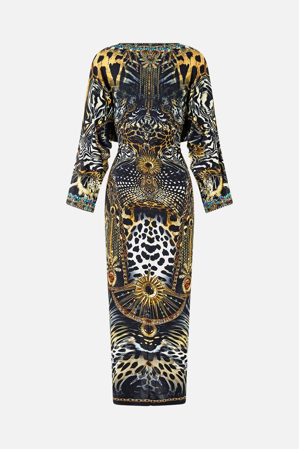 LONG SPLIT FRONT TWIST DRESS FELINE FOLKLORE