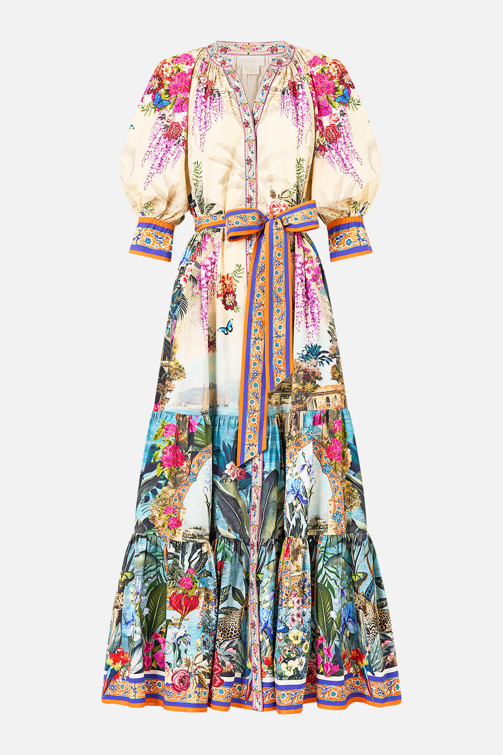 TIERED SHIRT DRESS WITH SHORT SLEEVE BODRUM BOTANICALS