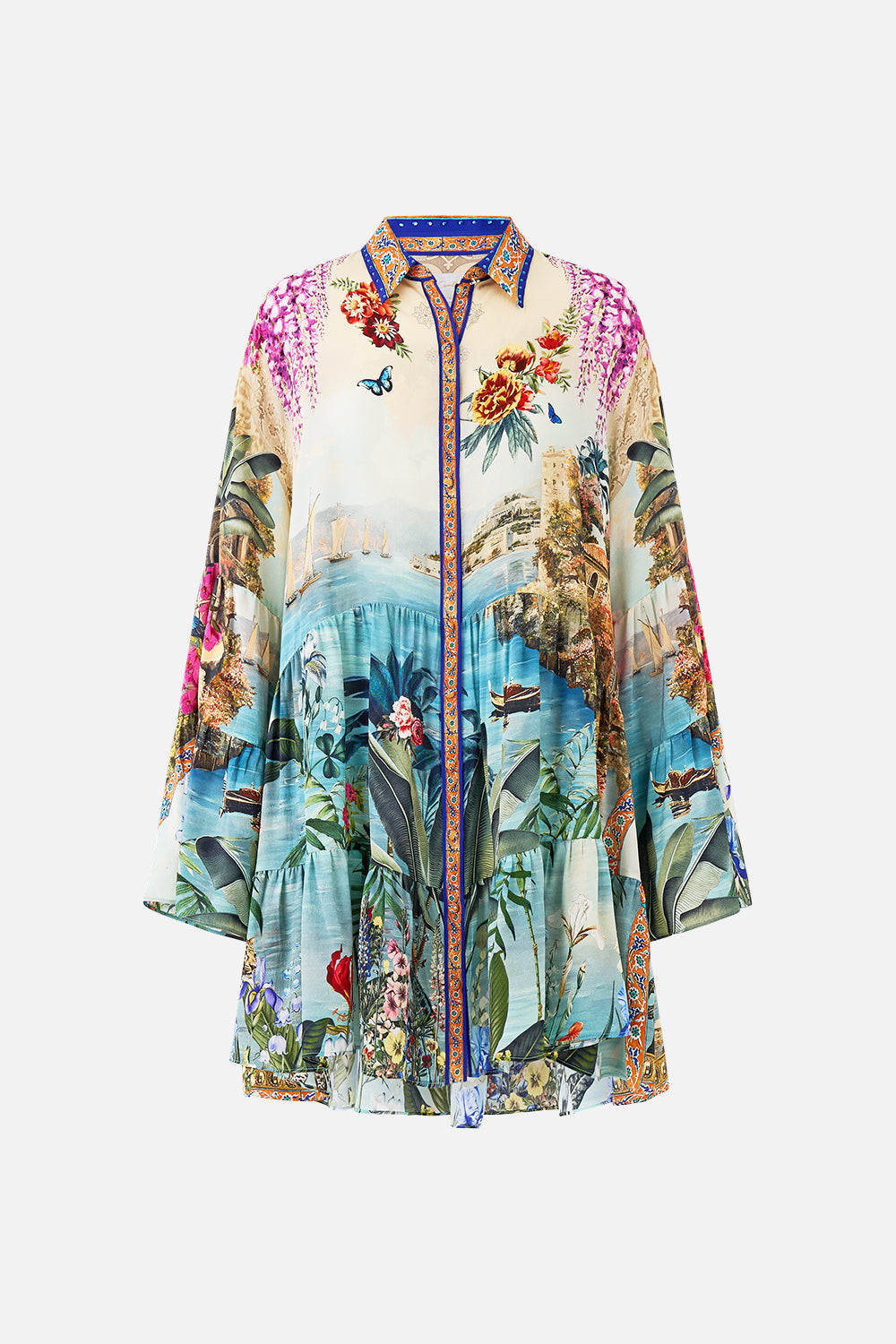 TIERED DRESS WITH COLLAR BODRUM BOTANICALS