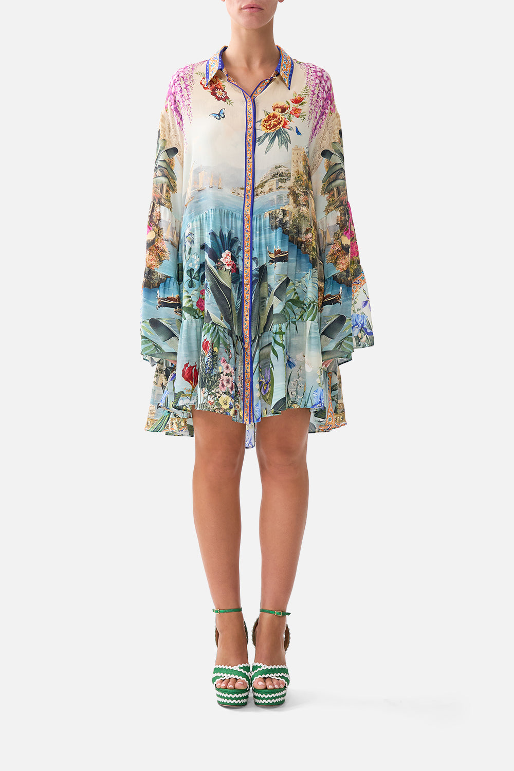 TIERED DRESS WITH COLLAR BODRUM BOTANICALS