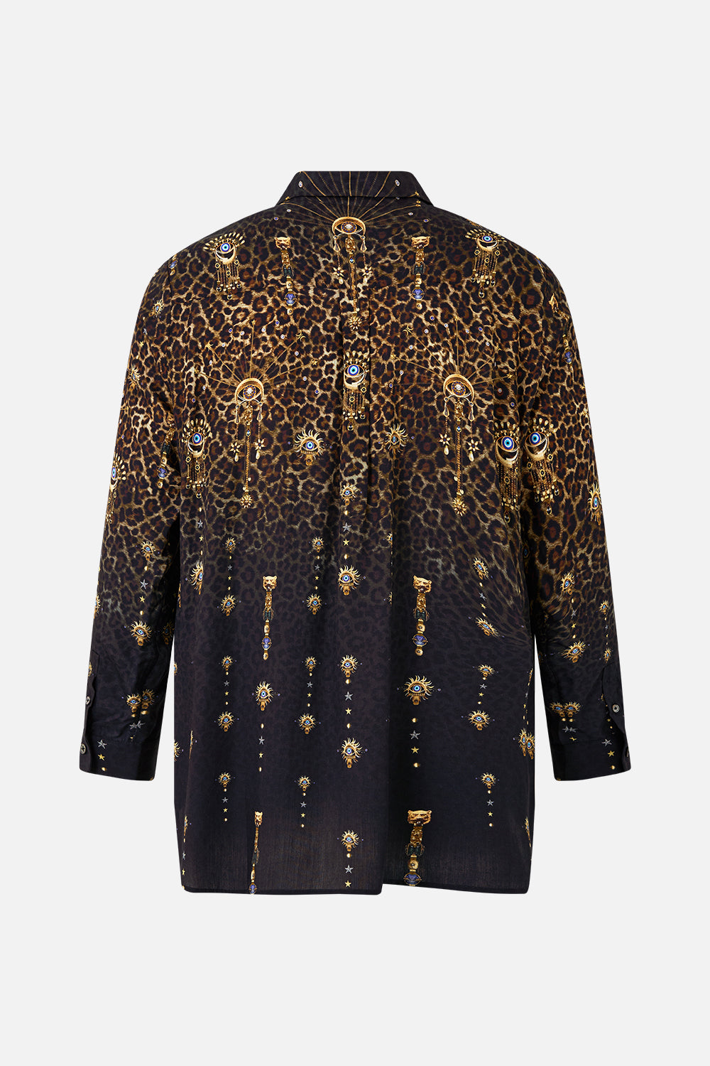 LONG SLEEVE HALF PLACKET TUNIC SHIRT FELINE FOLKLORE