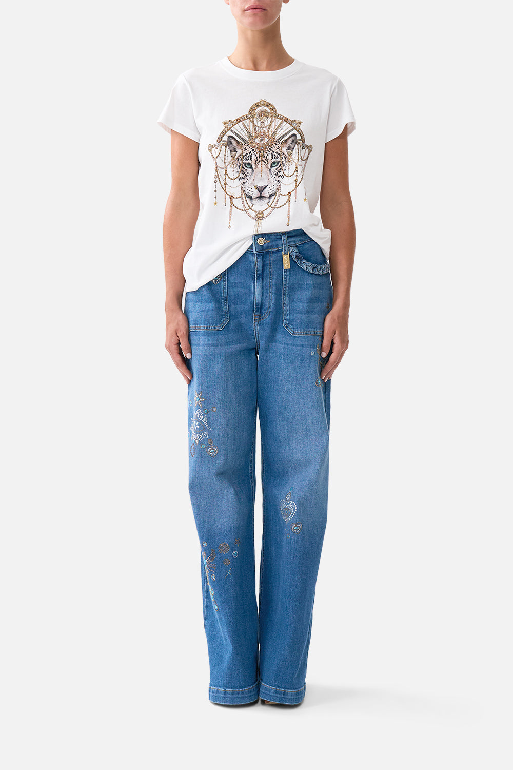 SLIM FIT ROUND NECK T-SHIRT - WHITE/GOLD LADY LIONHEART