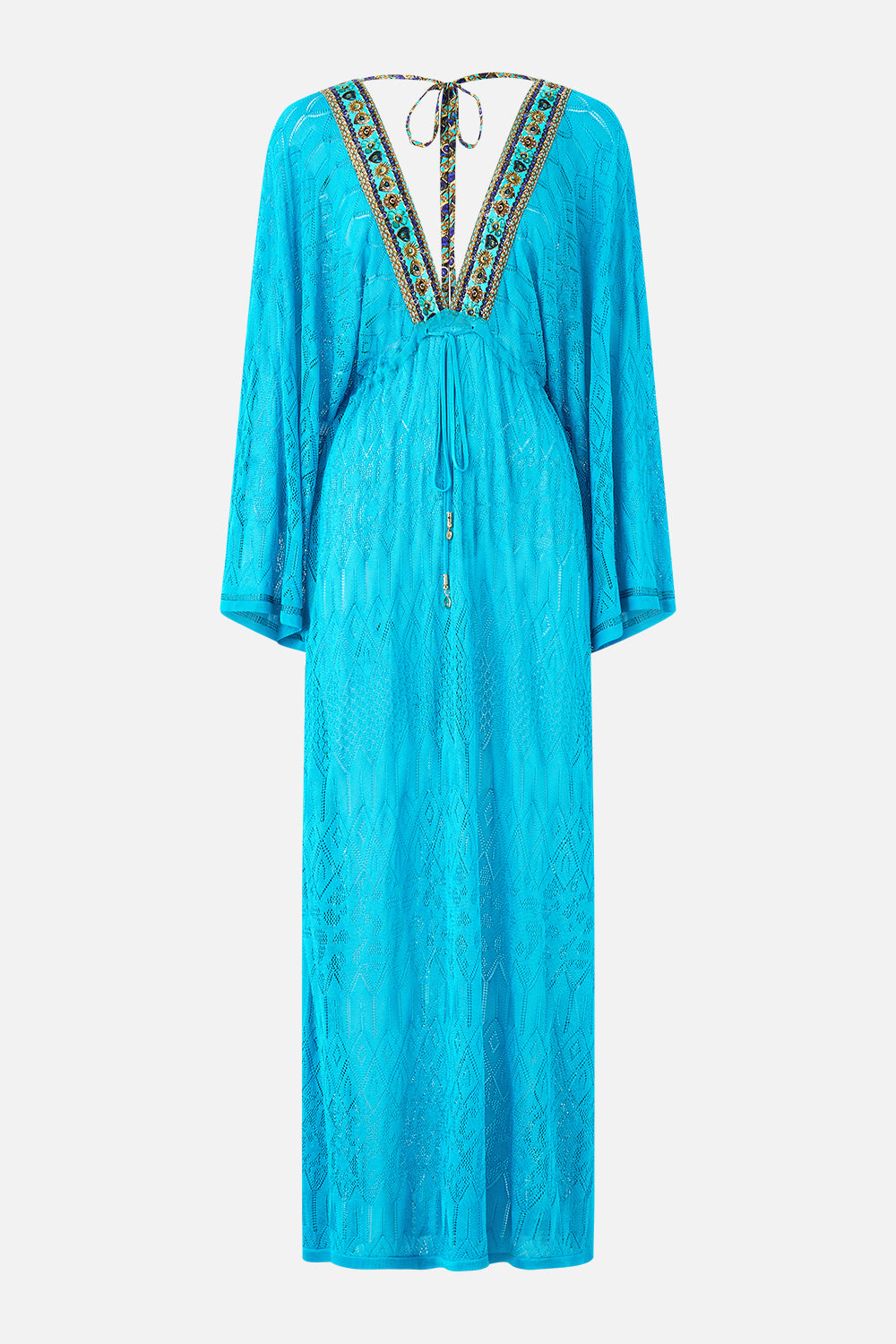 KNIT KAFTAN WITH SILK NECKLINE TOTEMS AND TREASURES