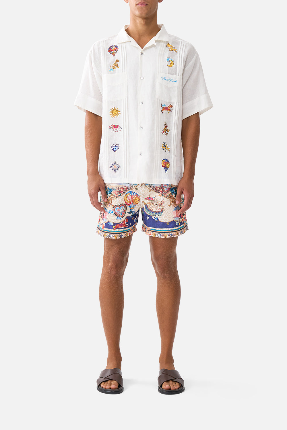 EMBROIDERED SHORT SLEEVE PLEATED CUBAN SHIRT KAPADOKYA KITSCH
