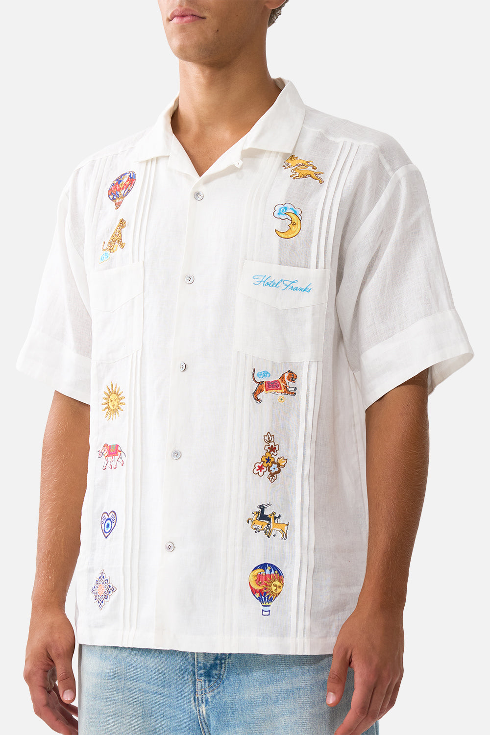 EMBROIDERED SHORT SLEEVE PLEATED CUBAN SHIRT KAPADOKYA KITSCH