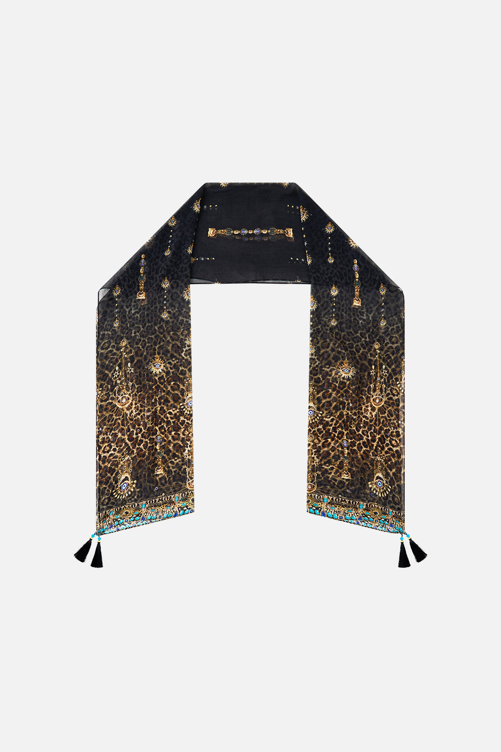 LONG SILK CRINKLE CHIFFON SCARF FELINE FOLKLORE