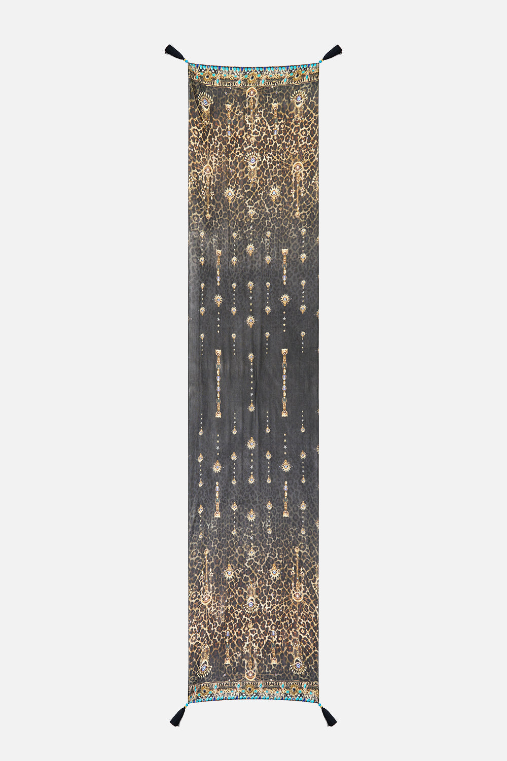 LONG SILK CRINKLE CHIFFON SCARF FELINE FOLKLORE