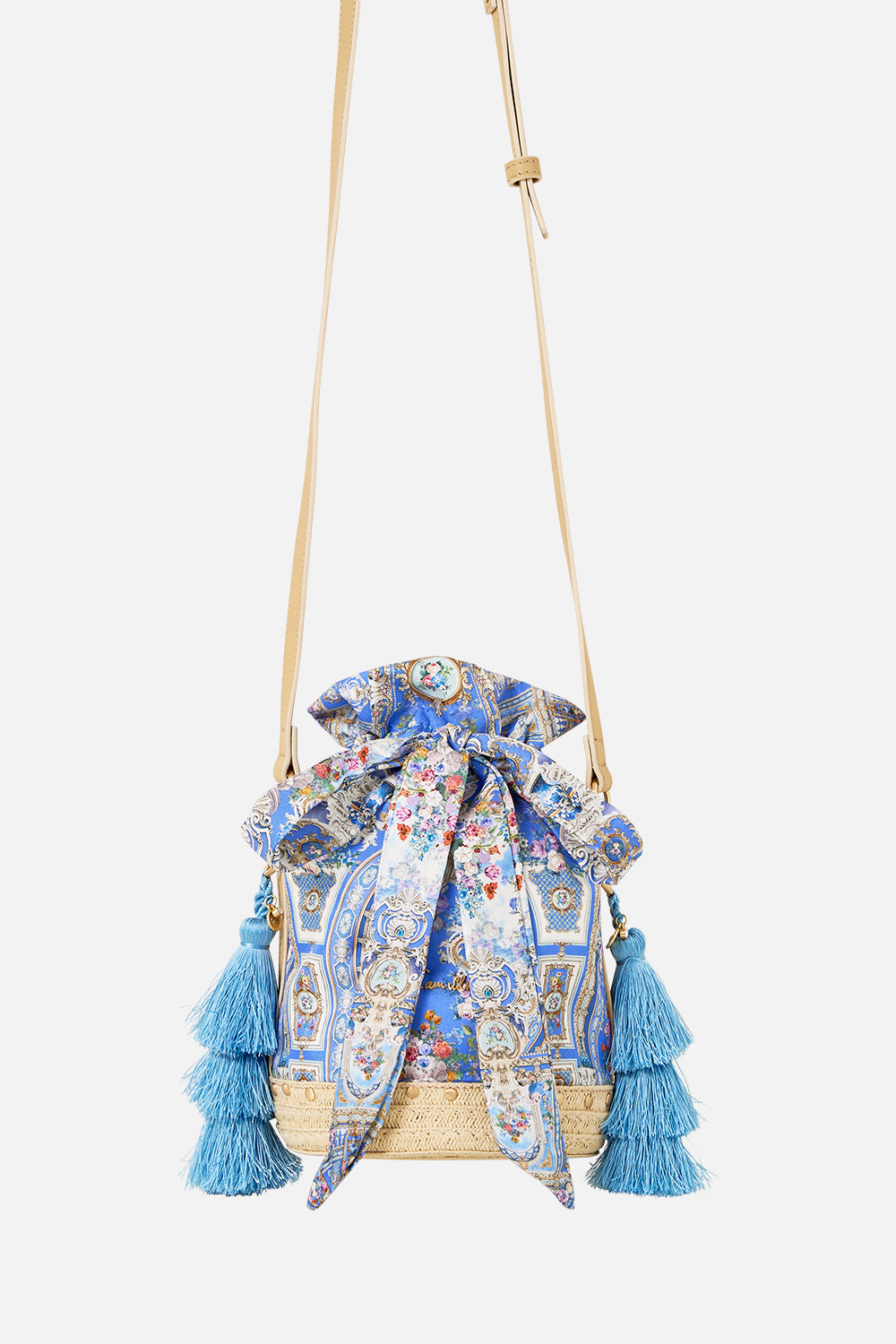 TIE TOP BUCKET BAG WITH TASSELS OTTOMAN OPULENCE
