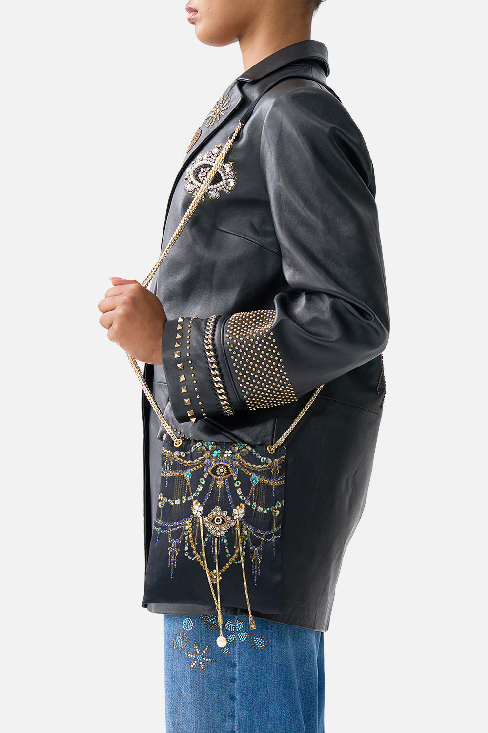 NORTH SOUTH DRAWSTRING BAG WITH CHAIN STRAP AMULETS AND ALCHEMY