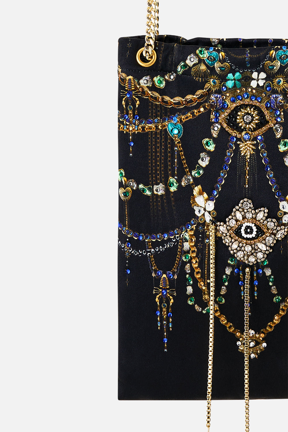 NORTH SOUTH DRAWSTRING BAG WITH CHAIN STRAP AMULETS AND ALCHEMY