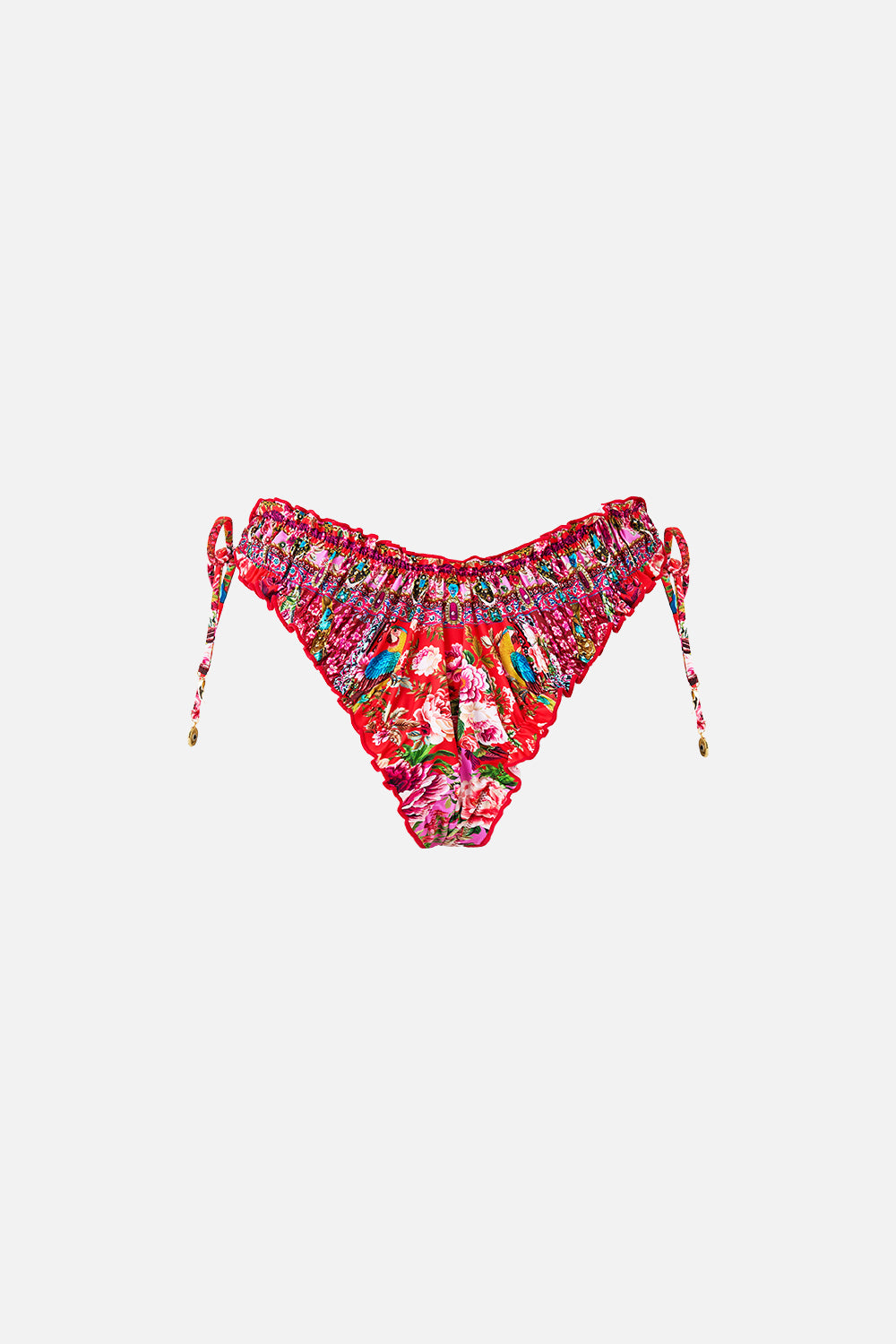 RUCHED SKIMPY BIKINI BOTTOM WITH TIE SIDES HEIRLOOM EMPIRE