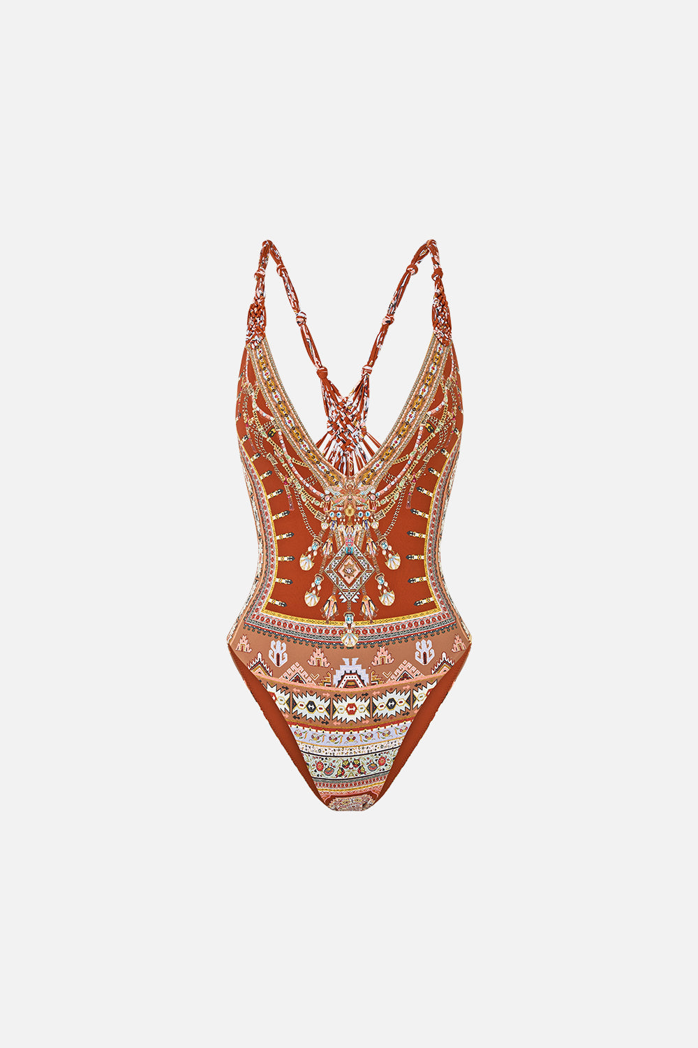 V NECK ONE PIECE WITH MACRAME STRAPS FABRIC OF TIME
