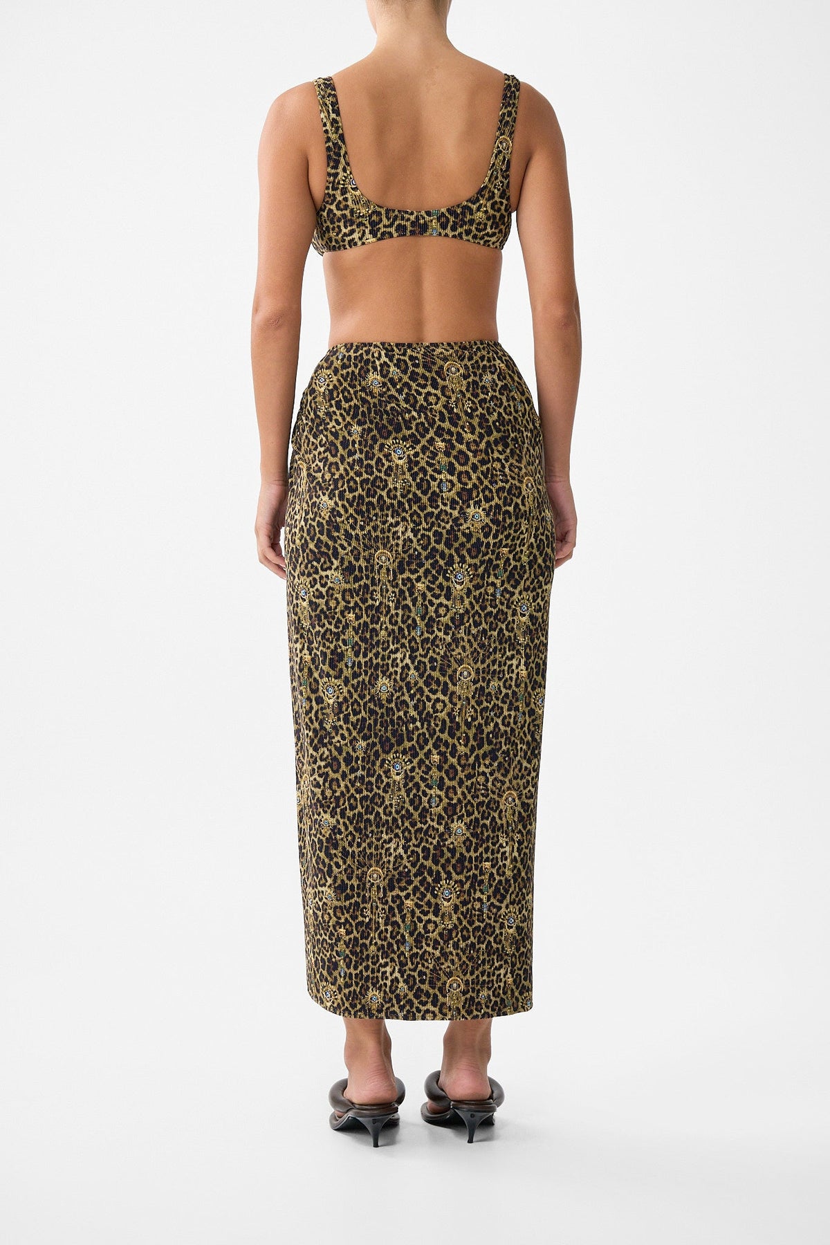 CRINKLE STRETCH LONG SARONG WITH TRIM AND LEG SPLIT FELINE FOLKLORE