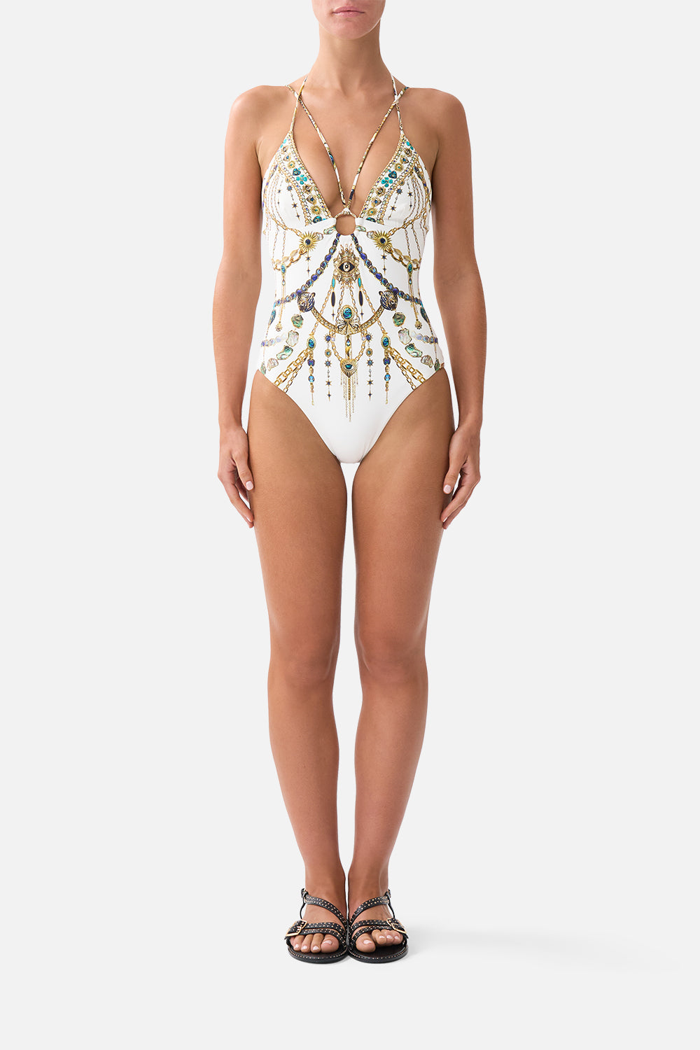 MULTI STRAP HALTER TRI ONE PIECE WITH TRIM CHAIN GANG