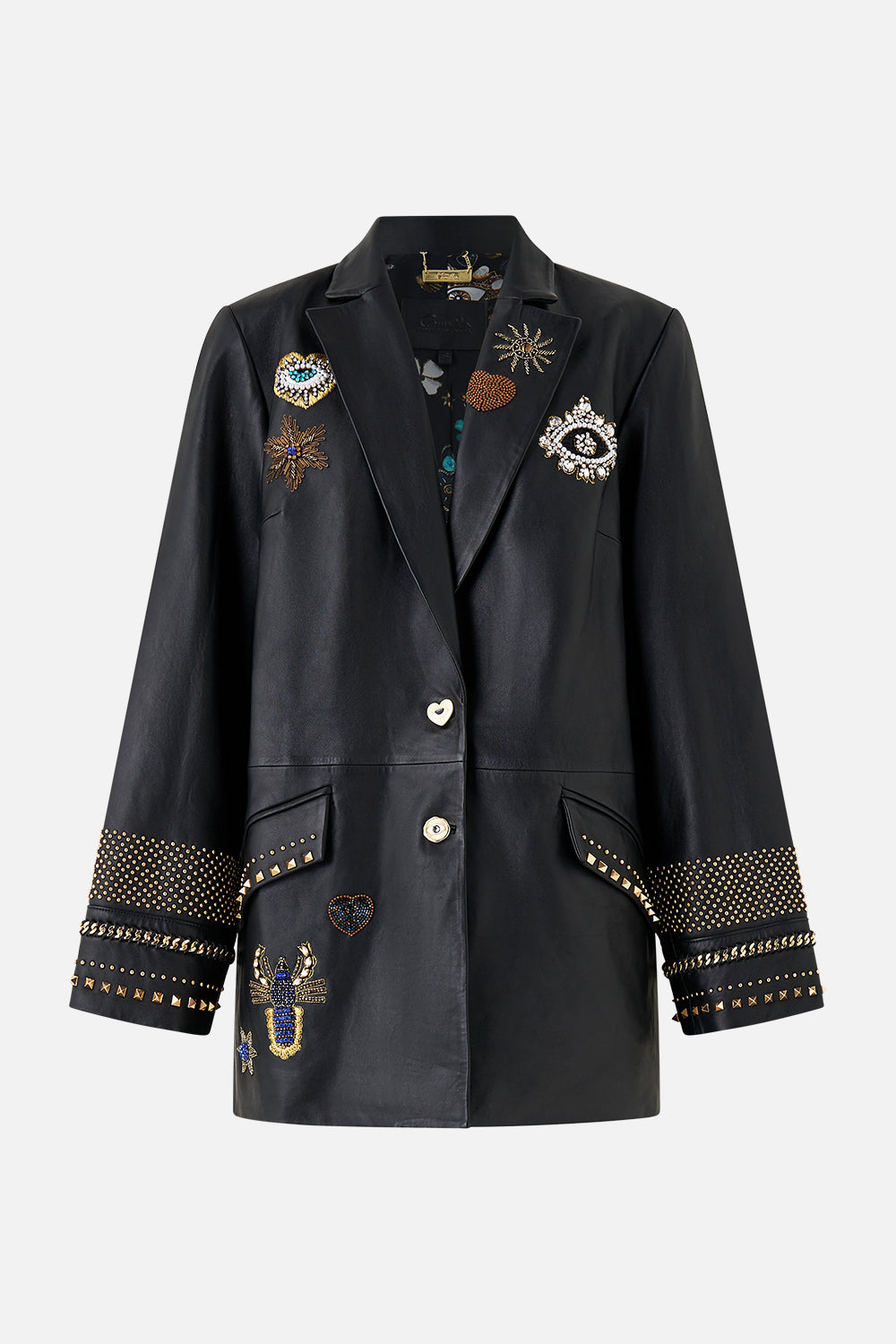 LEATHER JACKET WITH YOKE AMULETS AND ALCHEMY