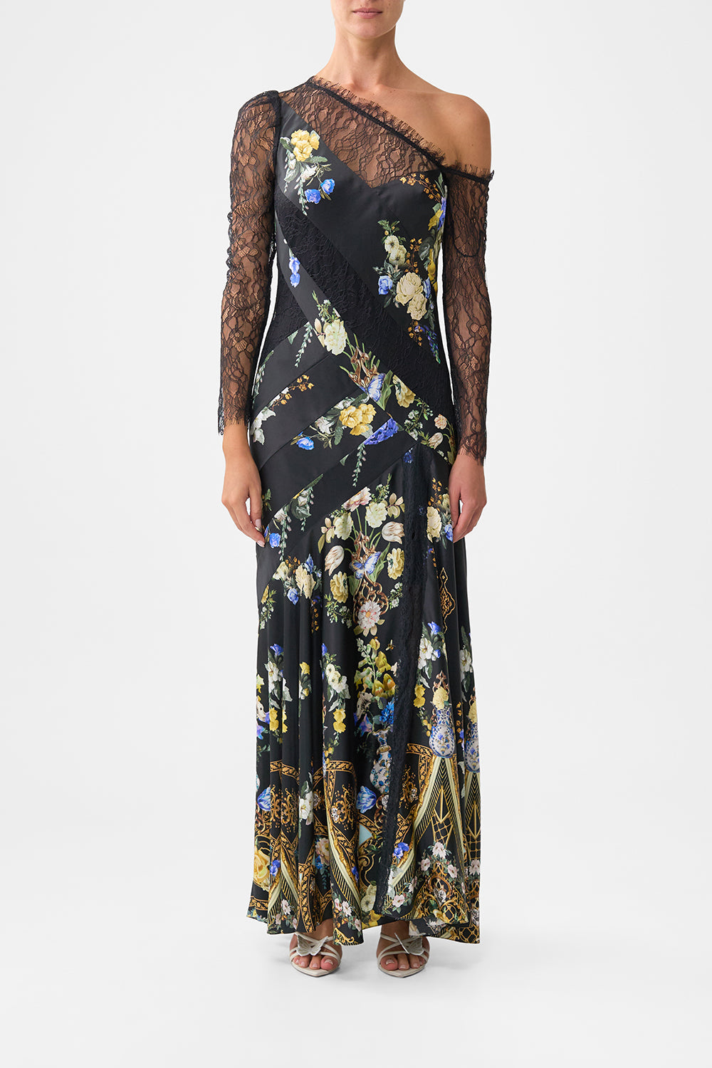 LACE SPLICE ONE SHOULDER DRESS OTTOMAN ELEGANCE