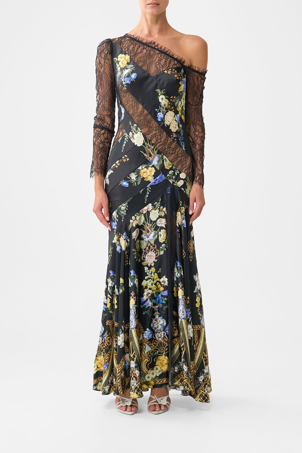 LACE SPLICE ONE SHOULDER DRESS OTTOMAN ELEGANCE