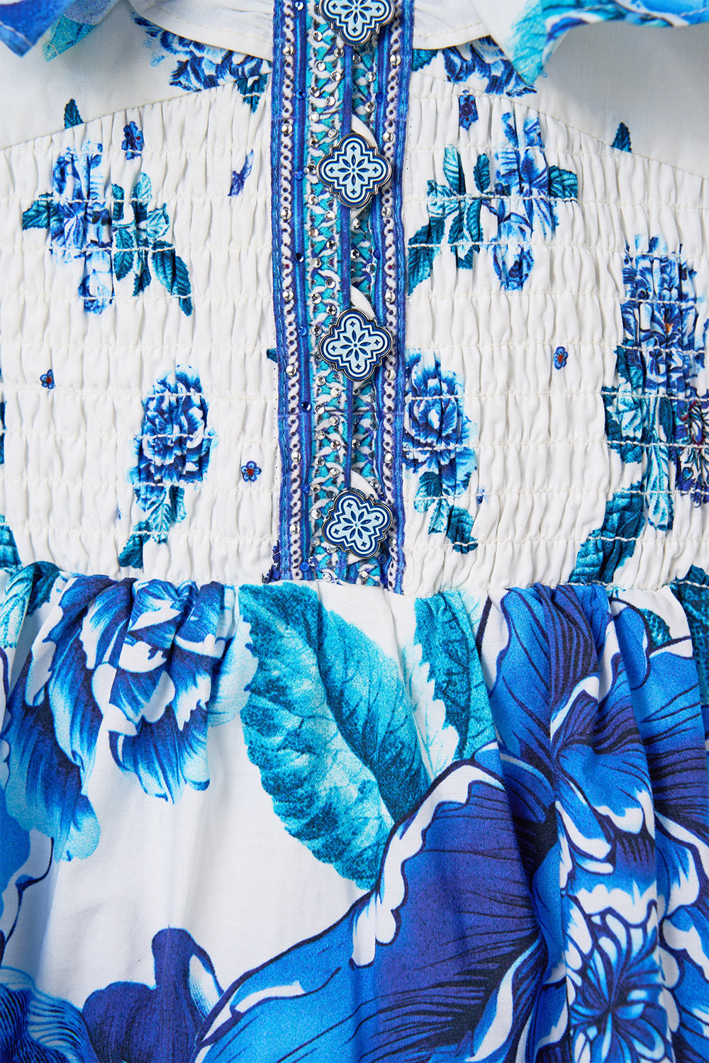 TIERED SHORT DRESS WITH NECK FRILL A CERAMIC GARDEN