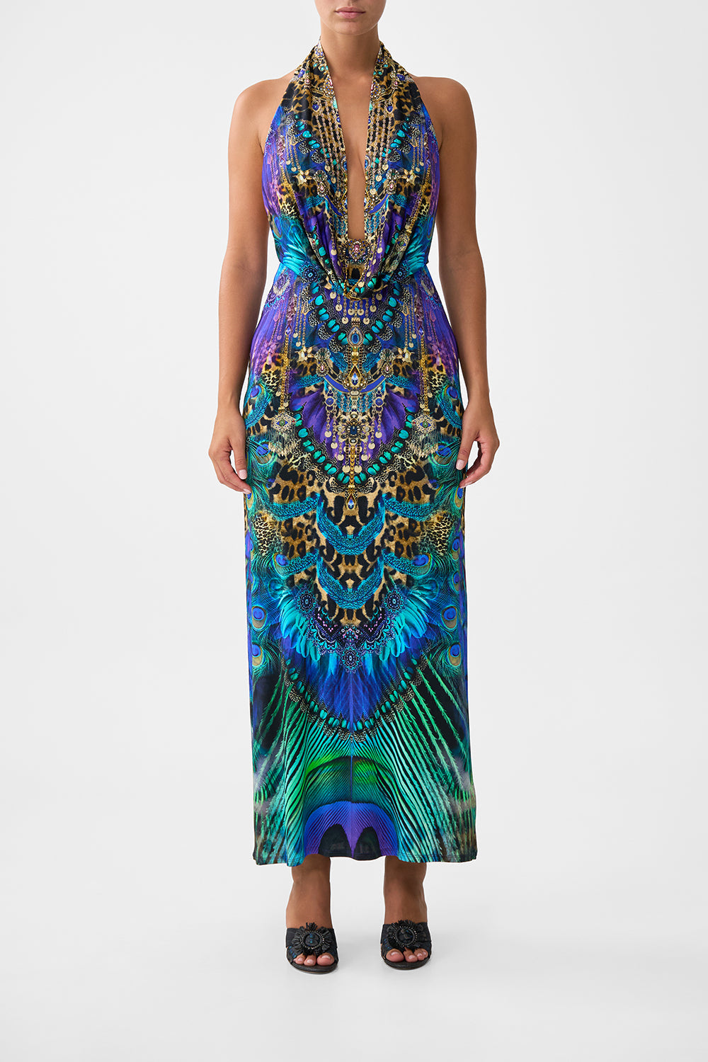 DEEP COWL PLUNGE DRESS COSMIC ZOOLOGY