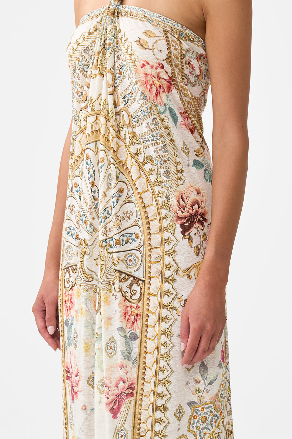 LONG DRAPED LINEN JERSEY HALTER DRESS OTTOMAN DYNASTY