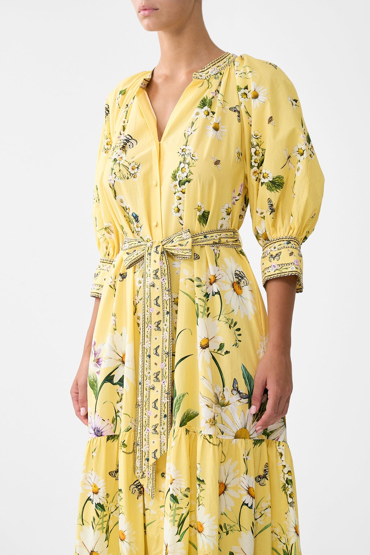 The CAMILLA Tiered Shirt Dress With Short Sleeve in our Daisy Chains print.