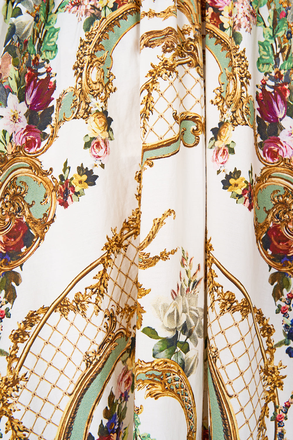 The CAMILLA Tiered Dress With Neck Frill in our Dressing Room Drama print.