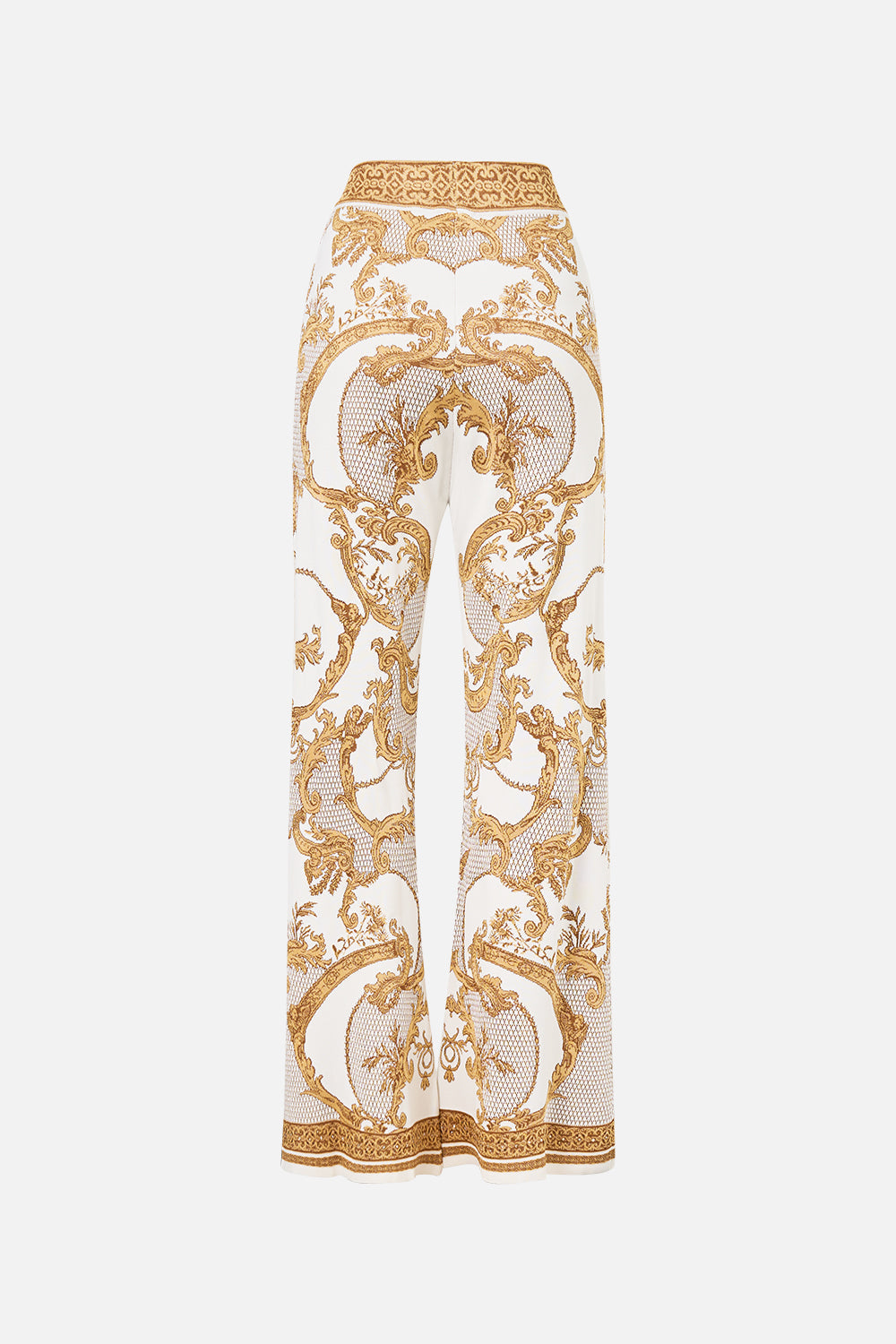 The CAMILLA Flared Jacquard Knit Pant in our Dressing Room Drama print.