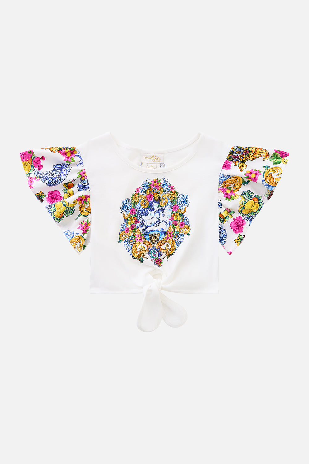 KIDS TIE FRONT CROP TEE WITH FRILL SLEEVE ESPAÑA NIRVANA