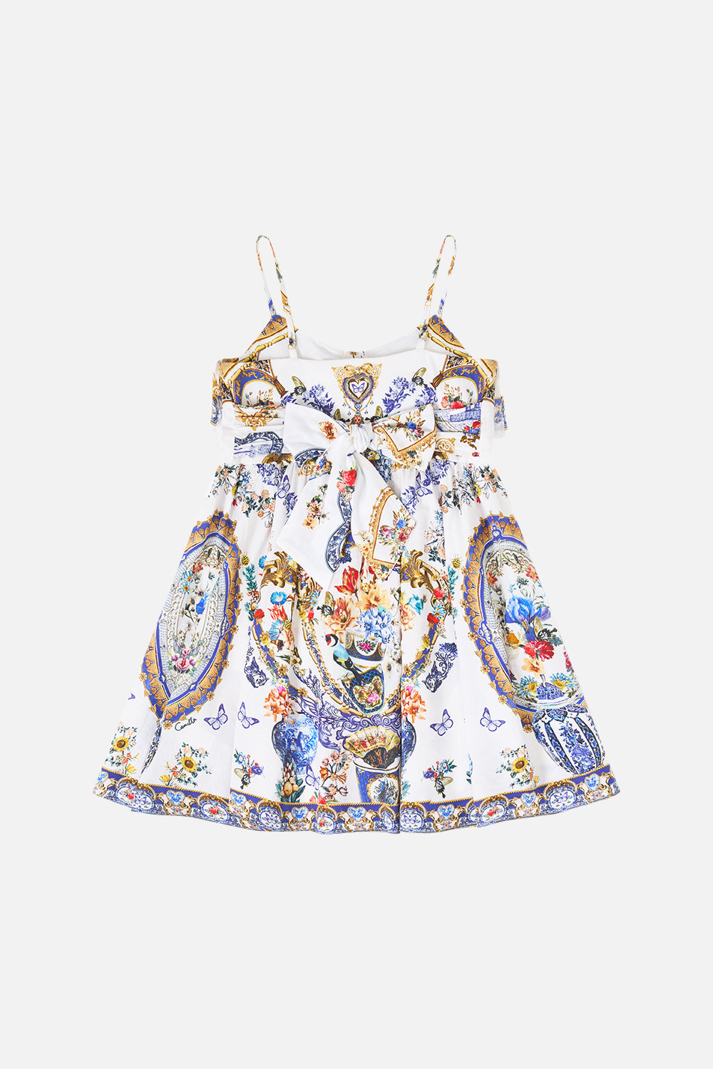 KIDS STRAPPY BUTTON THROUGH MINI DRESS WITH BOW THE POTTERY PARLOUR