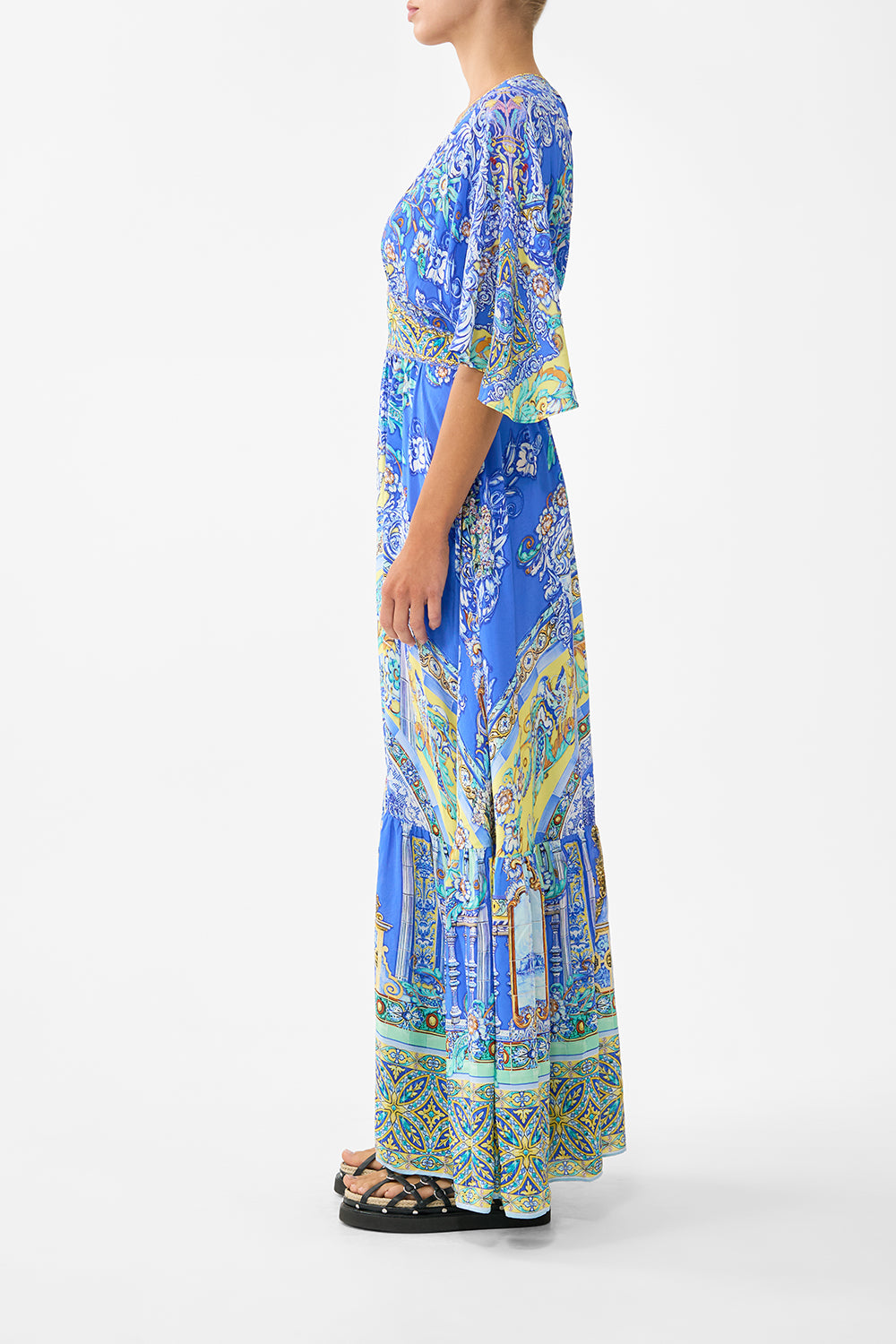 WAISTED DRESS WITH HEM RUFFLE BENEATH THE ANDALUSIAN SUN