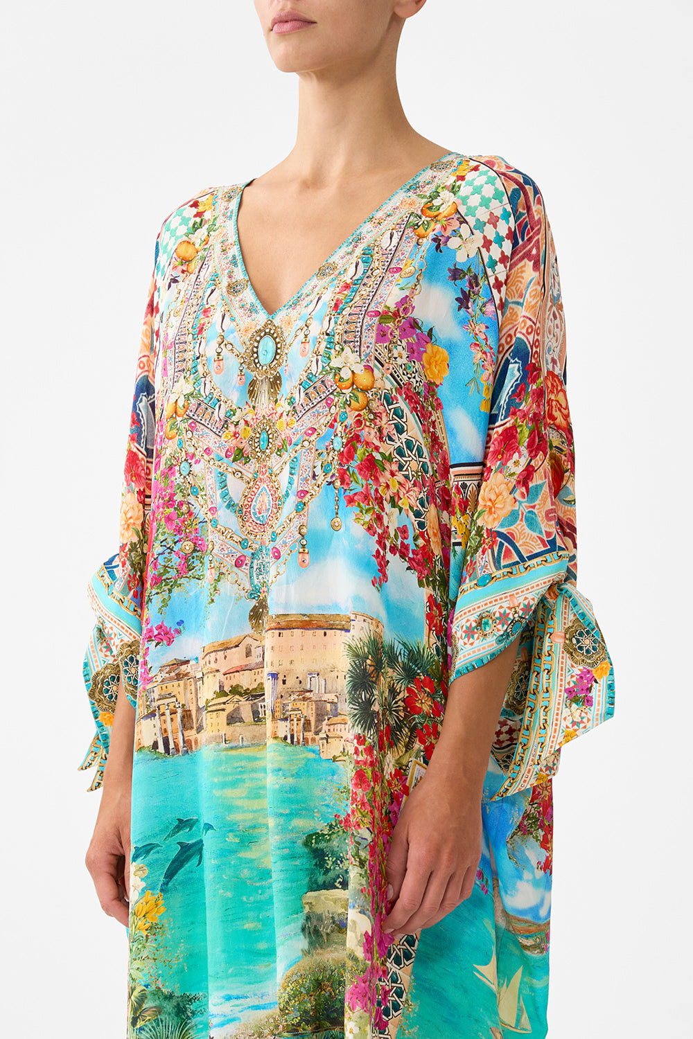 TIE SLEEVE SHORT V NECK KAFTAN MEET ME IN MALLORCA