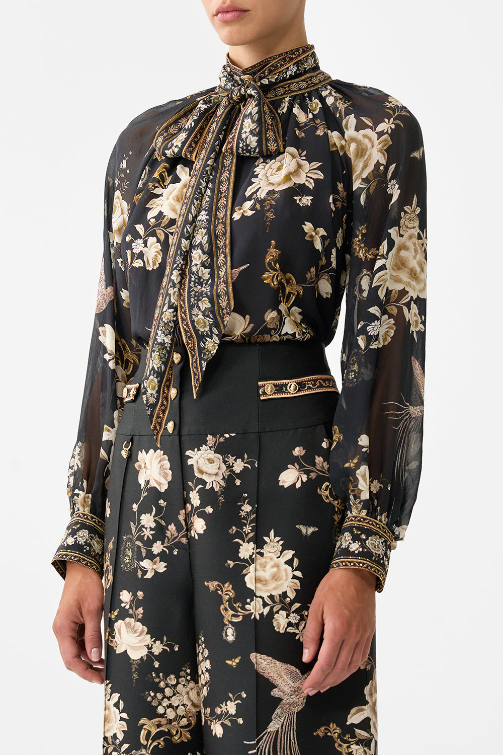 DETACHABLE PUSSY BOW RAGLAN BLOUSE FLAMENCO FOLKLORE