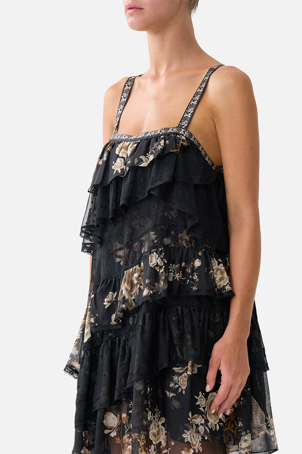 ASYMMETRIC SPLICED LACE MINI DRESS FLAMENCO FOLKLORE