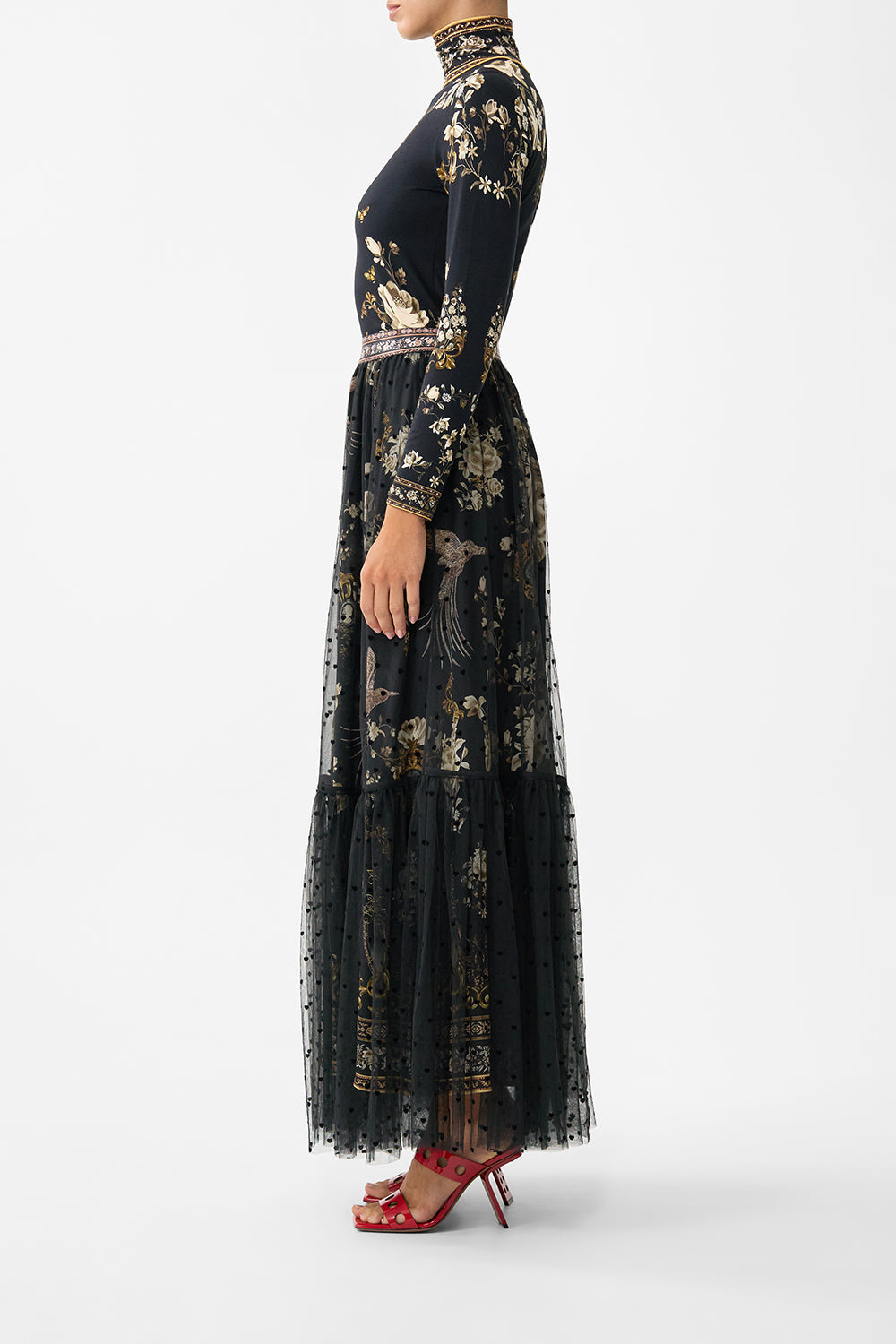 WAISTBAND RUFFLE HEM SKIRT FLAMENCO FOLKLORE