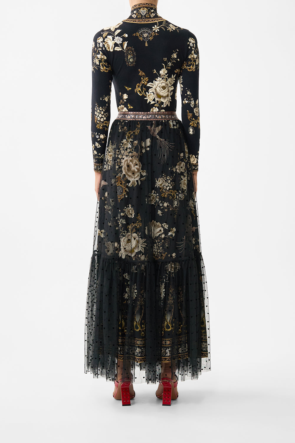 WAISTBAND RUFFLE HEM SKIRT FLAMENCO FOLKLORE