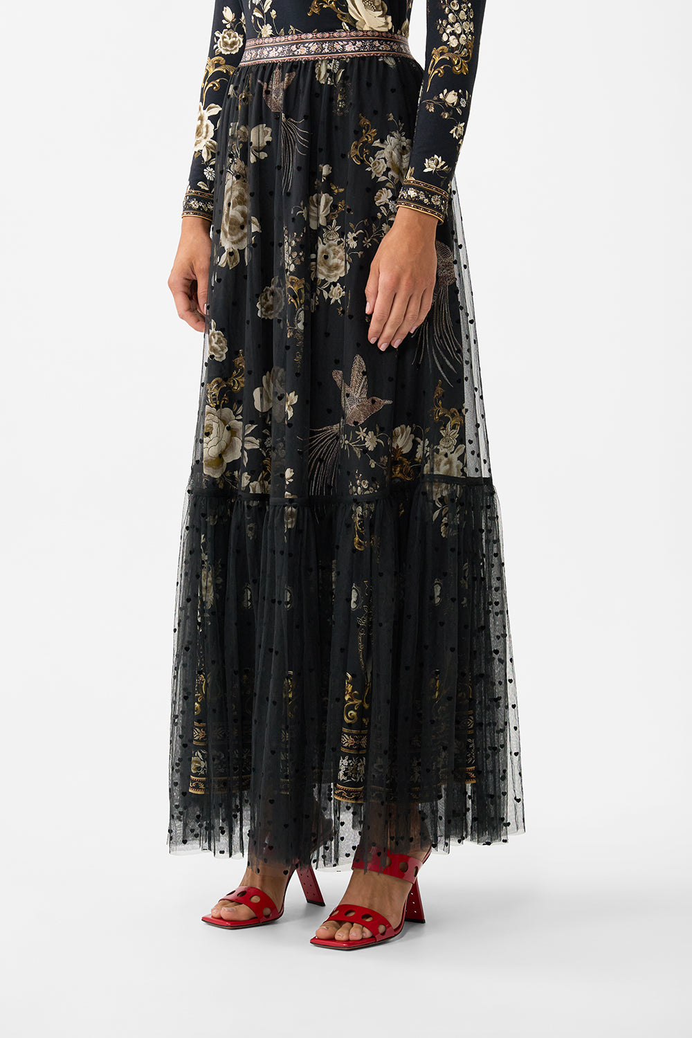 WAISTBAND RUFFLE HEM SKIRT FLAMENCO FOLKLORE