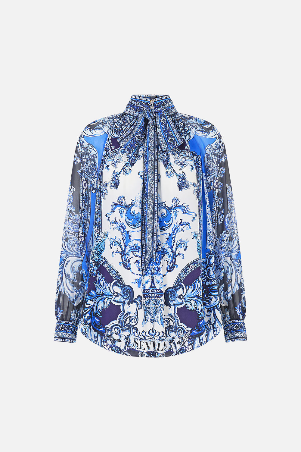 DETACHABLE PUSSY BOW RAGLAN BLOUSE A TILED WONDERLAND