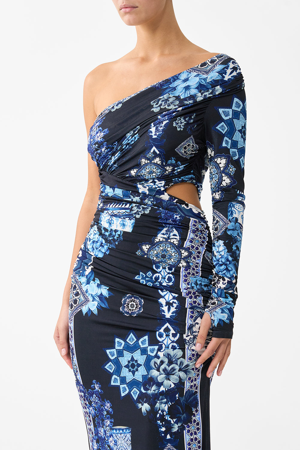 ONE SHOULDER JERSEY CUT OUT DRESS A TILED WONDERLAND