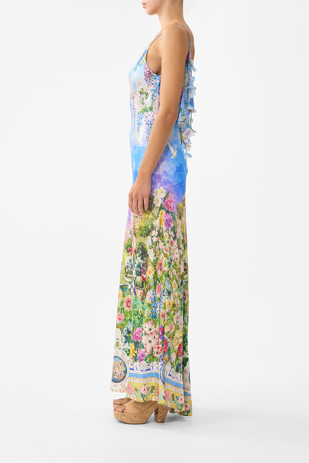 V NECK BIAS SLIP DRESS WITH BACK FRILL NAVÀS NOUVEAU