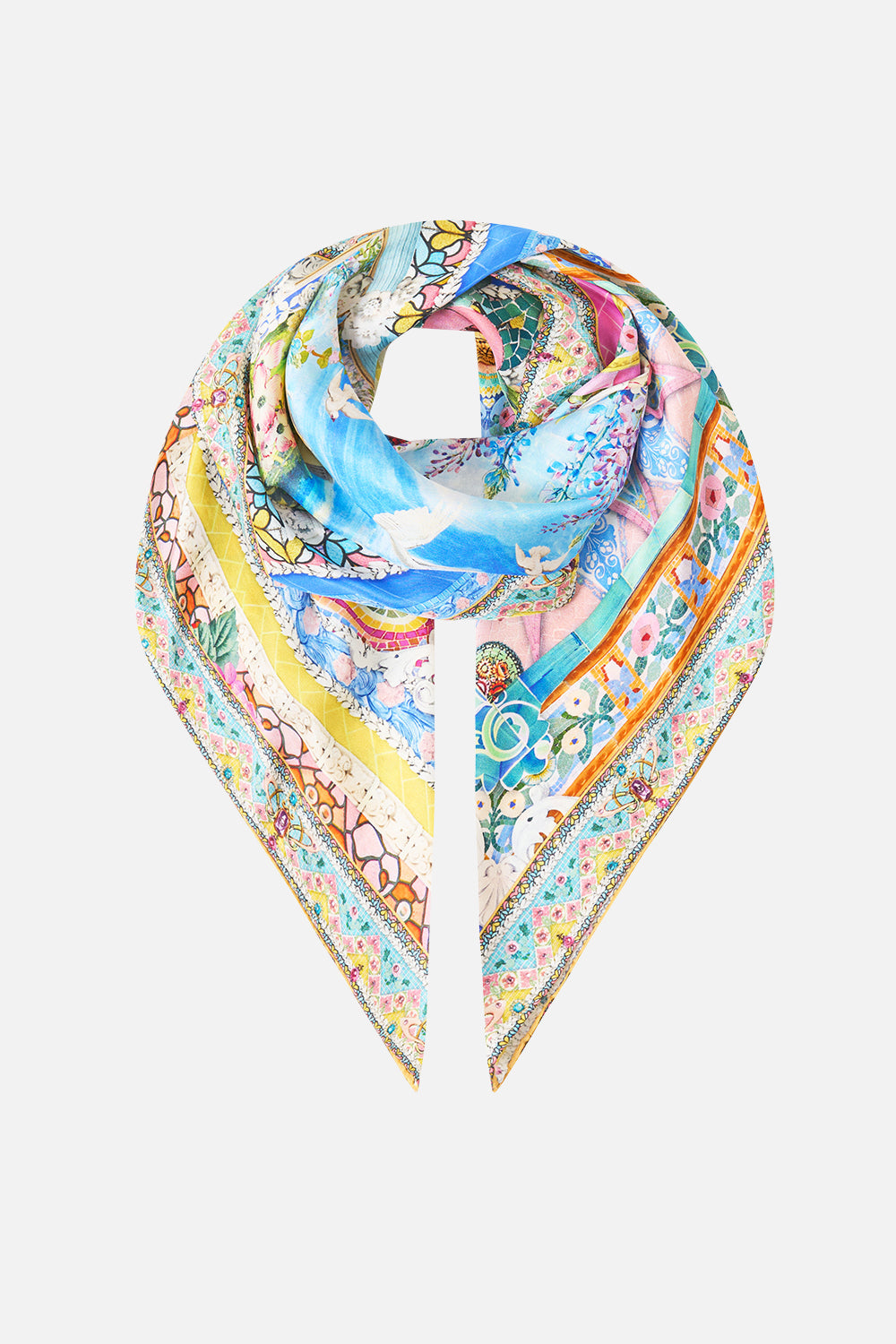 LARGE CRYSTALLED SILK SQUARE SCARF NAVÀS NOUVEAU