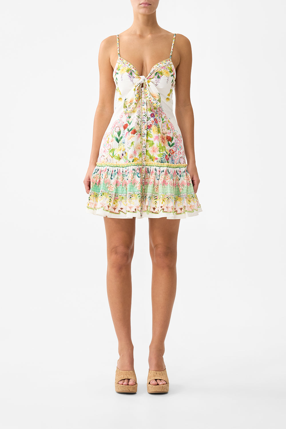 TIE FRONT SHORT DRESS WITH HEM RUFFLE THE CALL OF CATALONIA