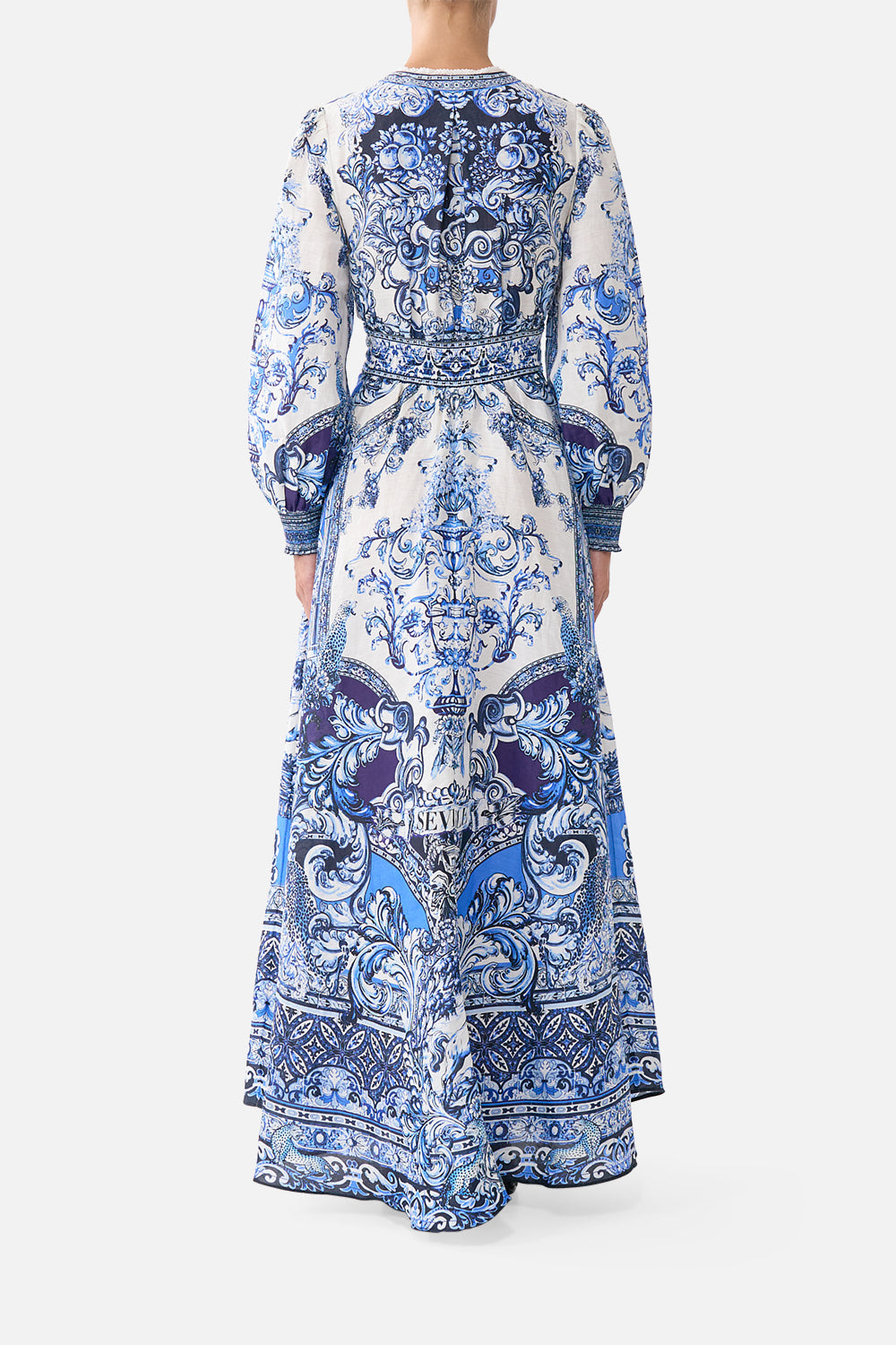 BUTTON DRESS WITH SHAPED WAISTBAND A TILED WONDERLAND