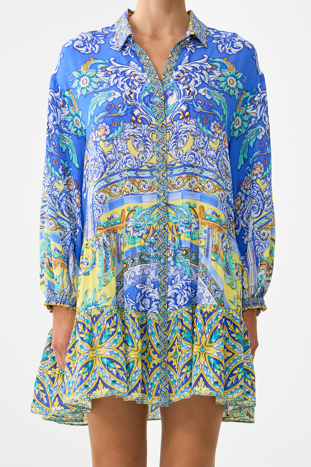 LONG SLEEVE TIERED SHORT DRESS BENEATH THE ANDALUSIAN SUN