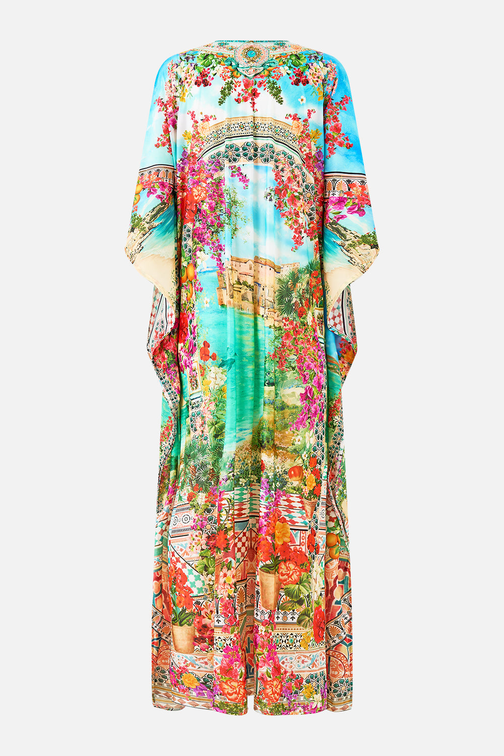 LONG V NECK KAFTAN W RING FRONT TRIM MEET ME IN MALLORCA