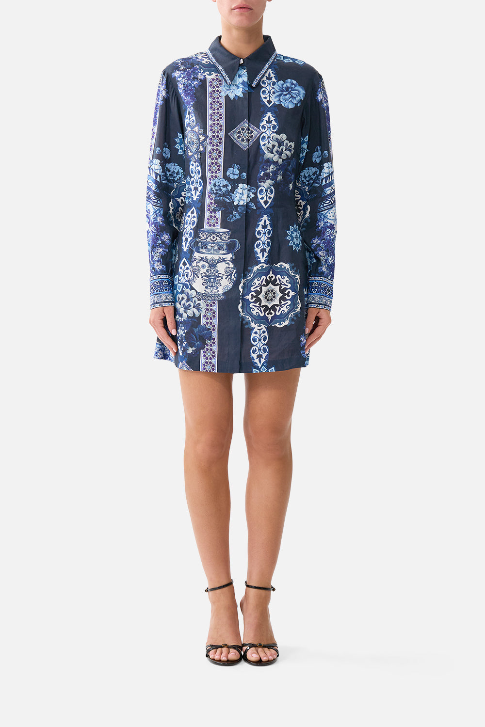 SHIRT DRESS WITH A LINE SKIRT A TILED WONDERLAND