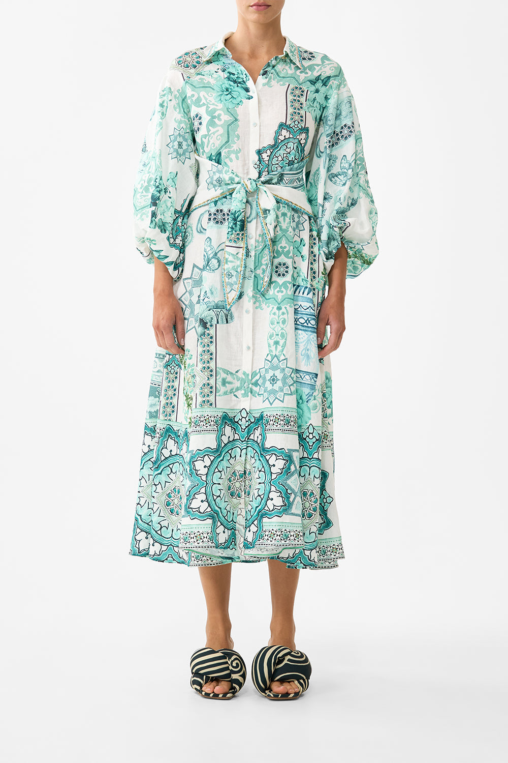 WAIST TIE SHIRT DRESS WITH BUBBLE SLEEVE BALEARIC BEBÉ