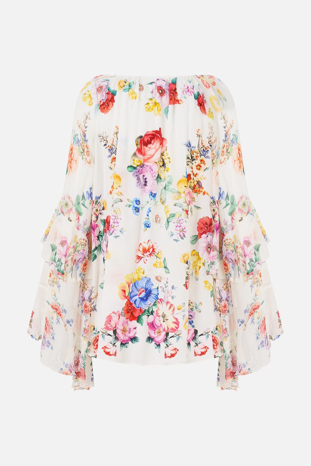 LACE UP V NECK BLOUSE WITH CASCADE RUFFLES I LEFT MY HEART IN GRANADA