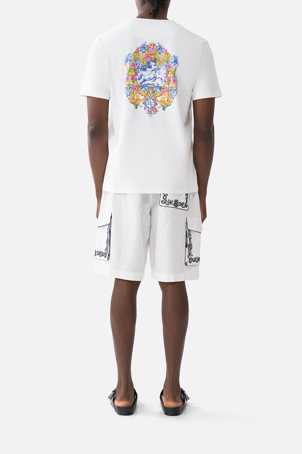 LONG CARGO SHORT WITH ELASTIC WAIST A TILED WONDERLAND