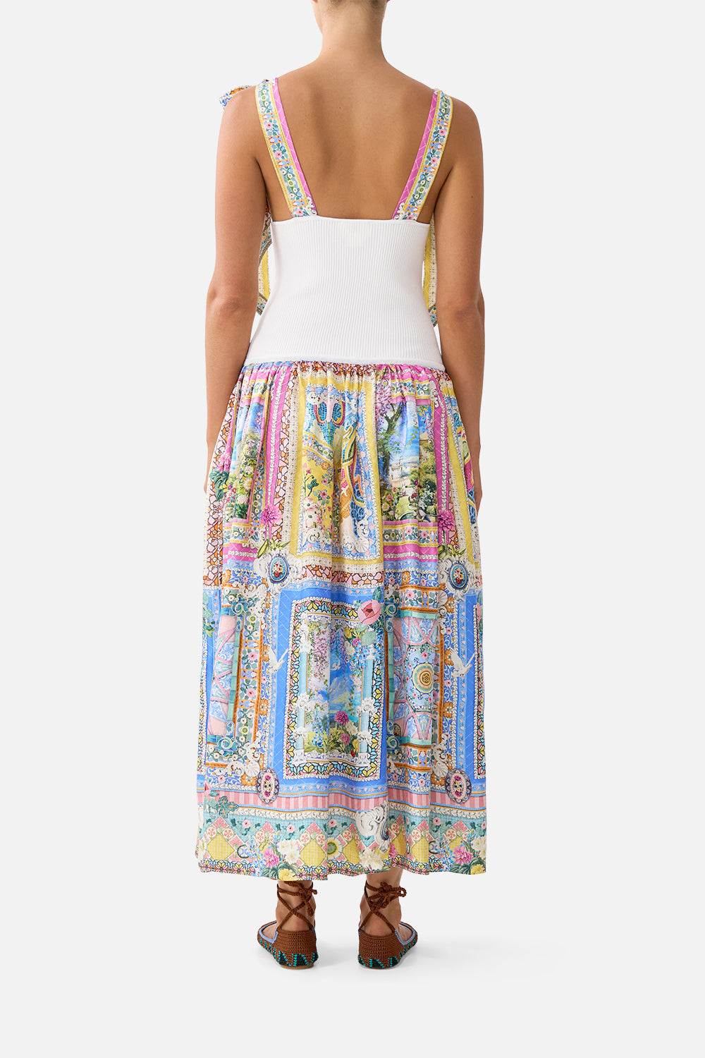 KNIT BODICE SILK SPLICED MIDI DRESS NAVÀS NOUVEAU