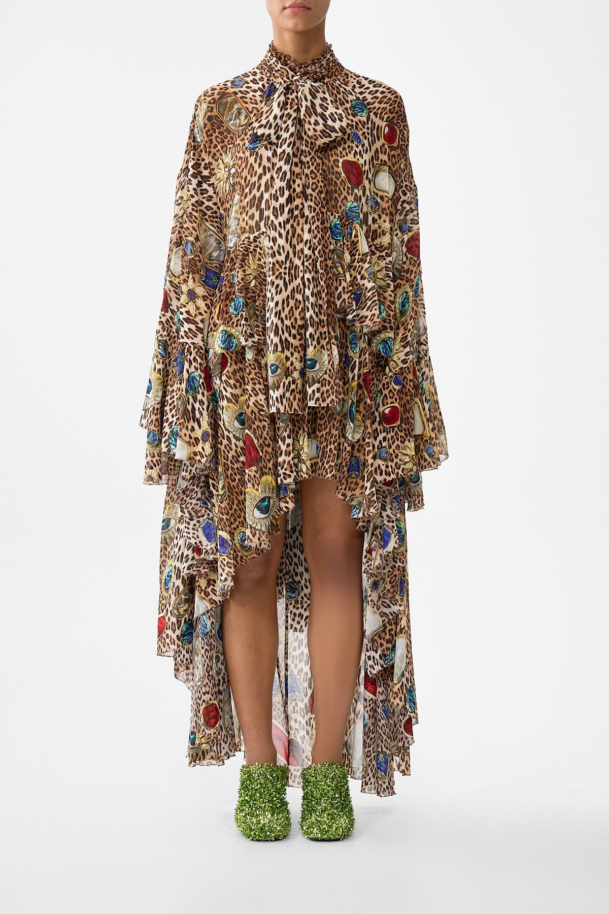 RUFFLE HIGH LOW DRESS WITH LONG SLEEVE NAZAR NIRVANA